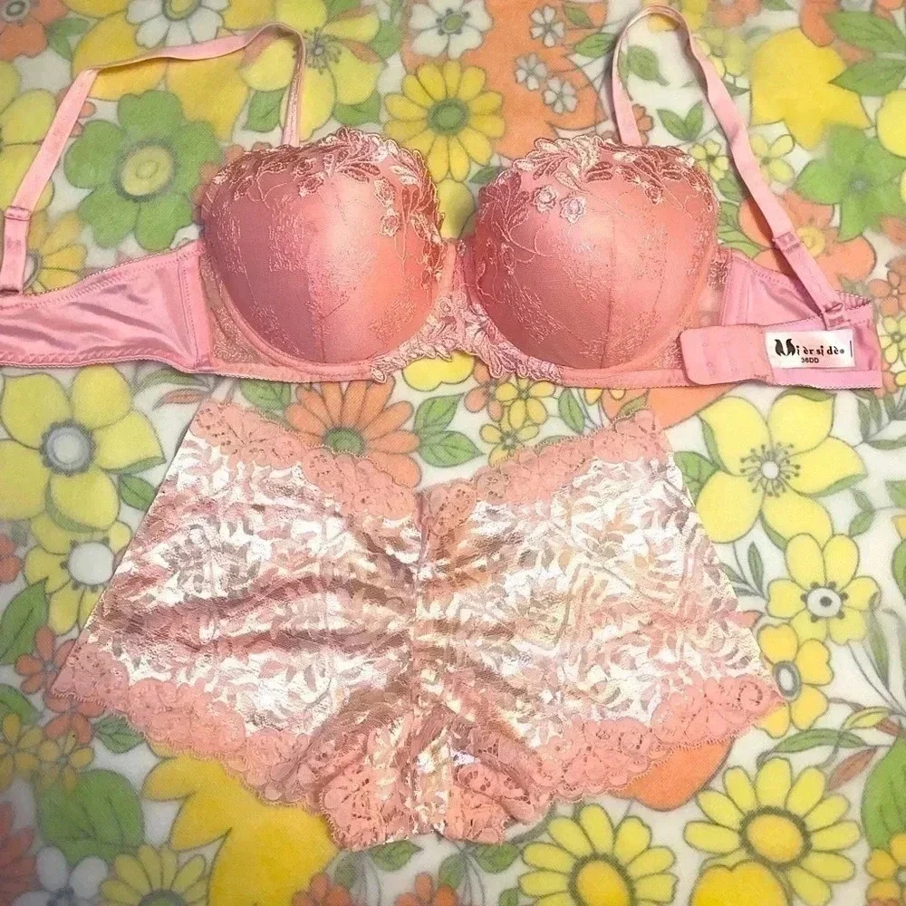 Pink Floral lace gorgeous high quality lingerie set of bra &  underwear - Picture 3 of 11